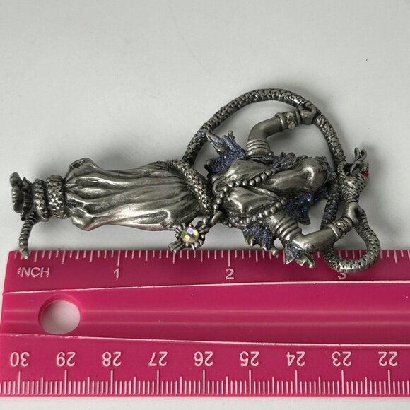 Vintage Pewter JJ Jonette Set of 2 Pins Brooch Mythical Dragon Snake Woman - Picture 8 of 11